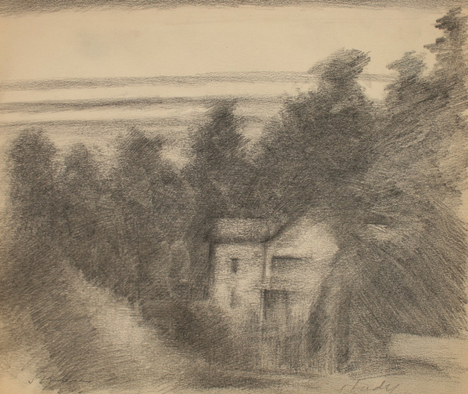 <i>Study</i> Landscape with House<br>Late 20th Century Graphite<br><br>#71495