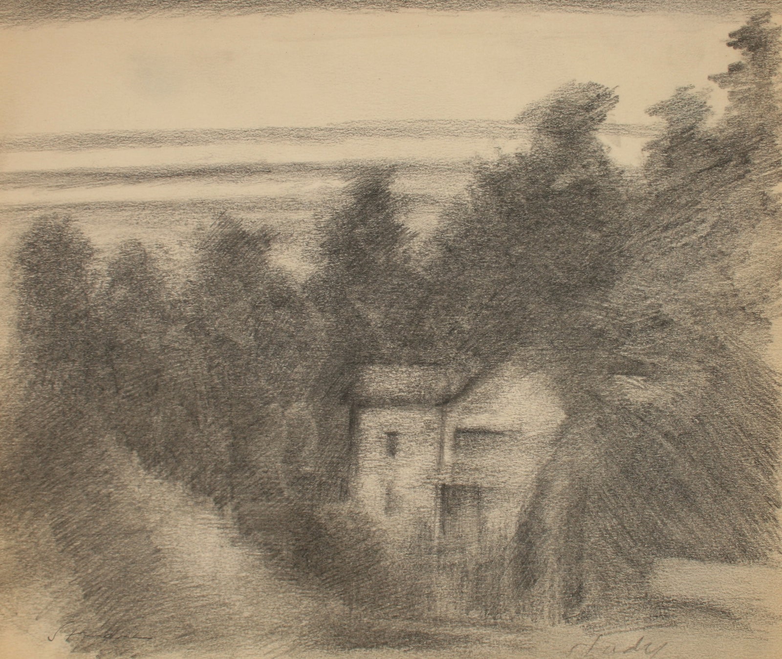 <i>Study</i> Landscape with House<br>Late 20th Century Graphite<br><br>#71495