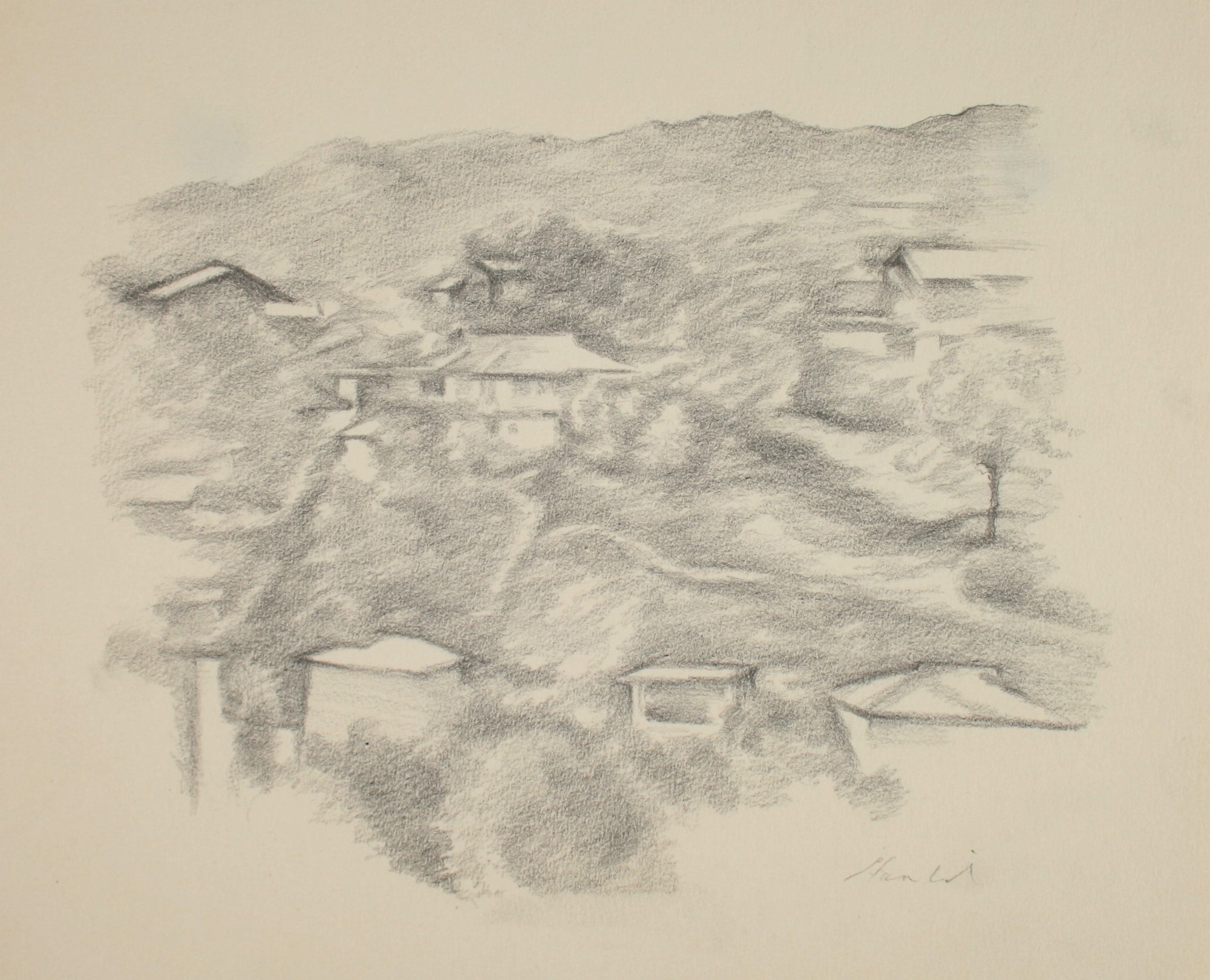 Aerial View of Hillside <br>Late 20th Century Graphite <br><br>#71502