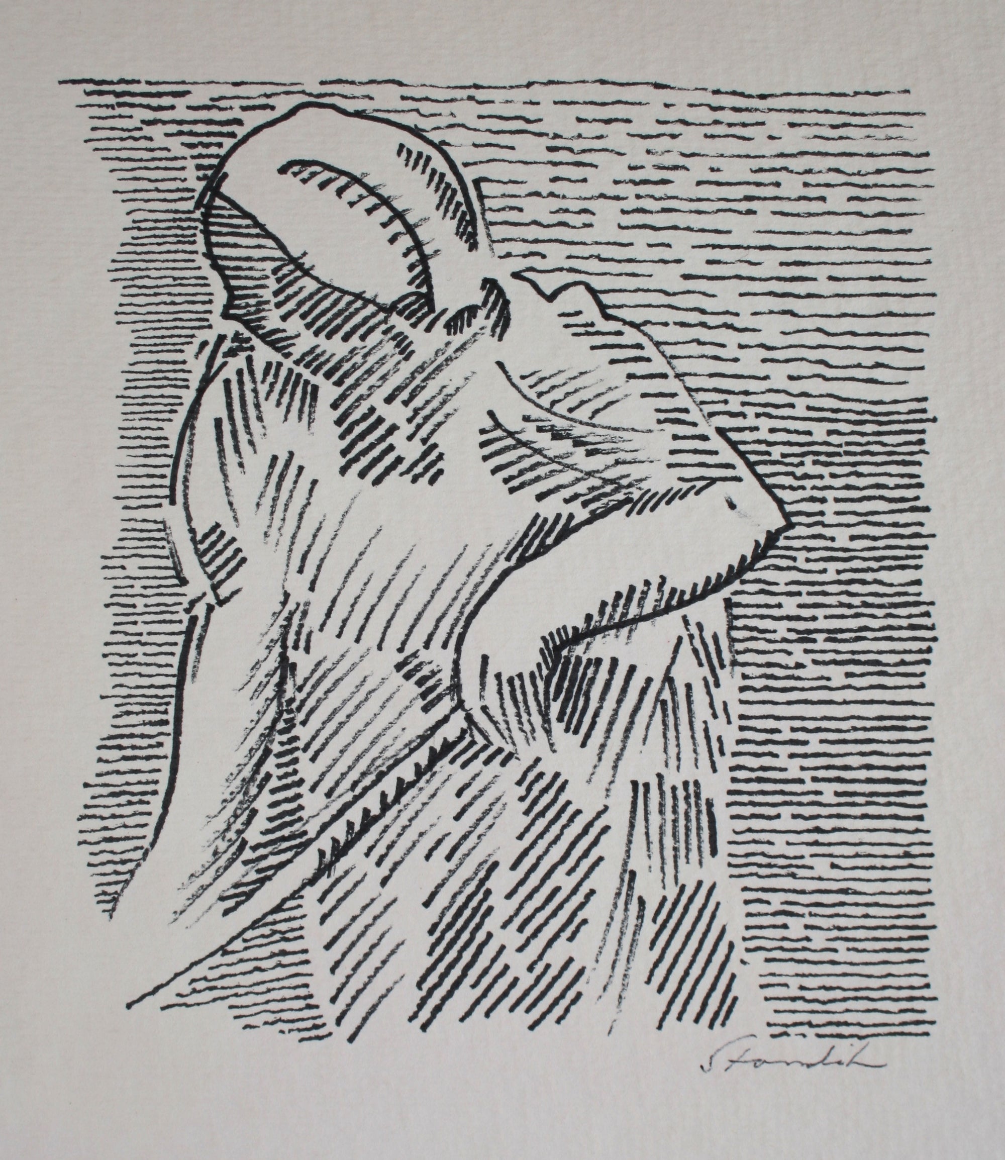 Stylized Portrait of a Woman <br>Late 20th Century Ink <br><br>#71512