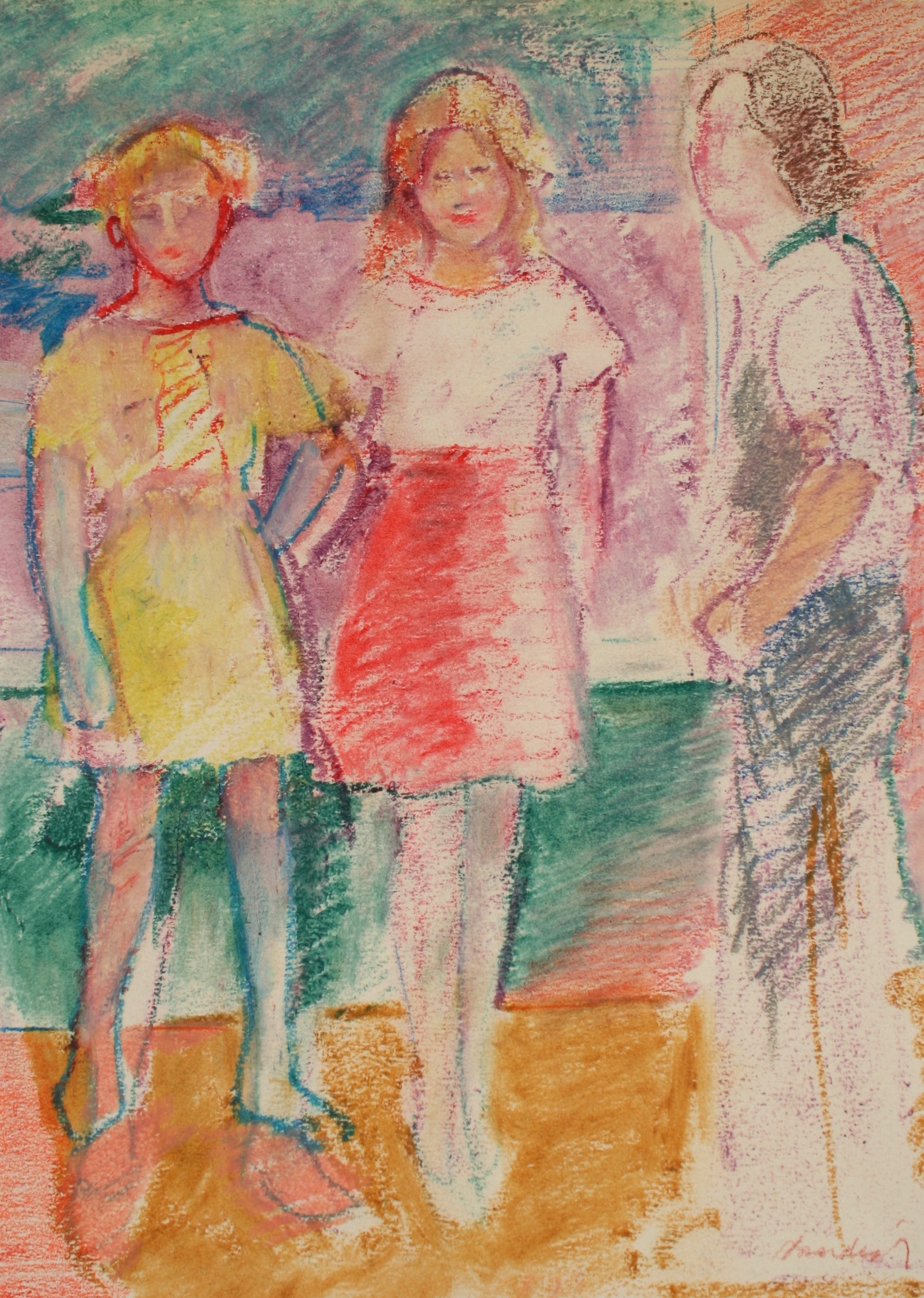 Bright Pastel Figures <br>Late 20th Century Pastel <br><br>#71513