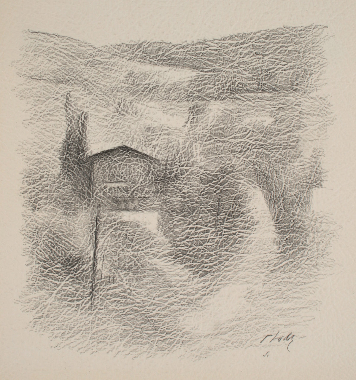Hillside Landscape with House <br>Late 20th Century Graphite <br><br>#71514