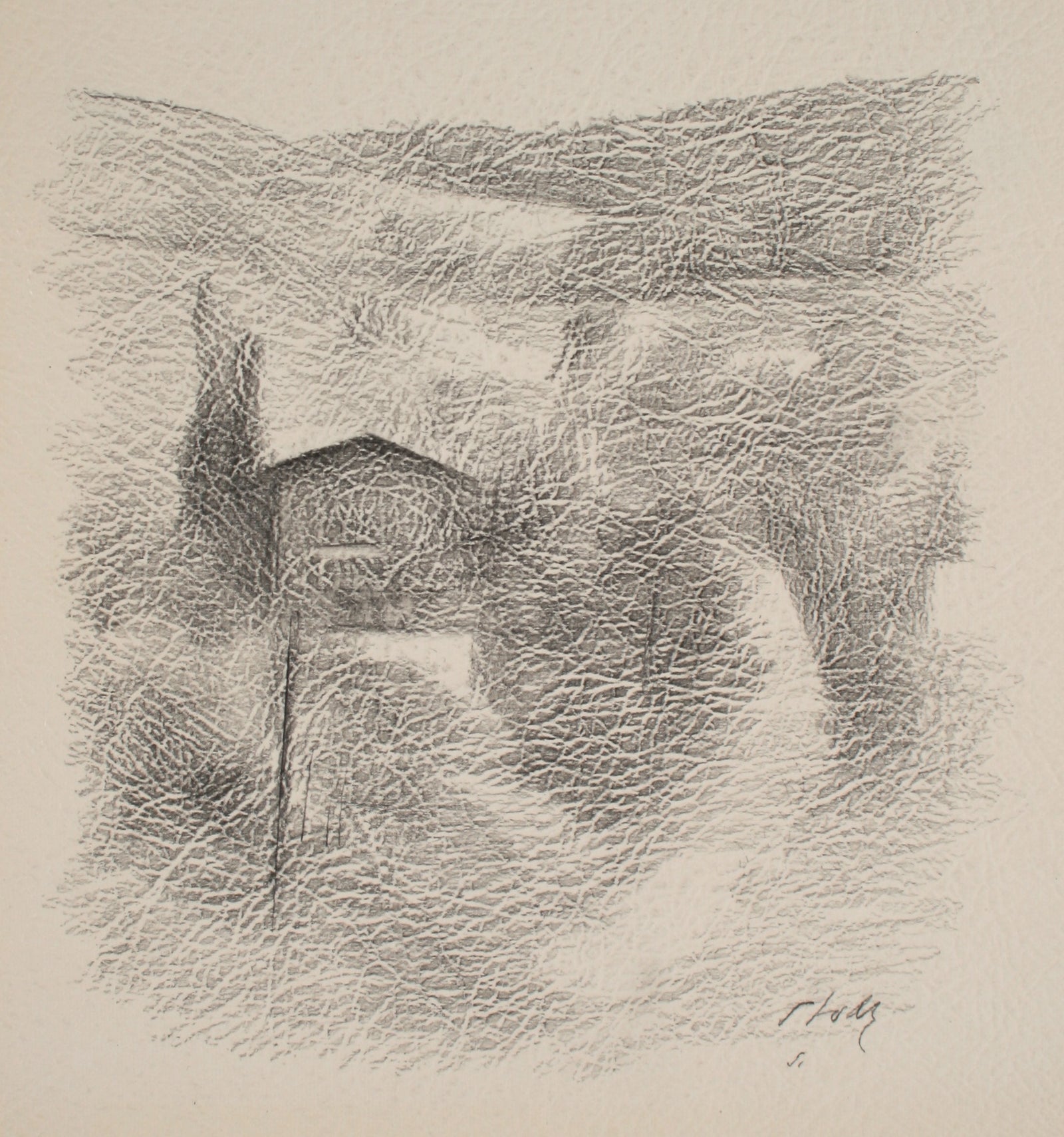 Hillside Landscape with House <br>Late 20th Century Graphite <br><br>#71514
