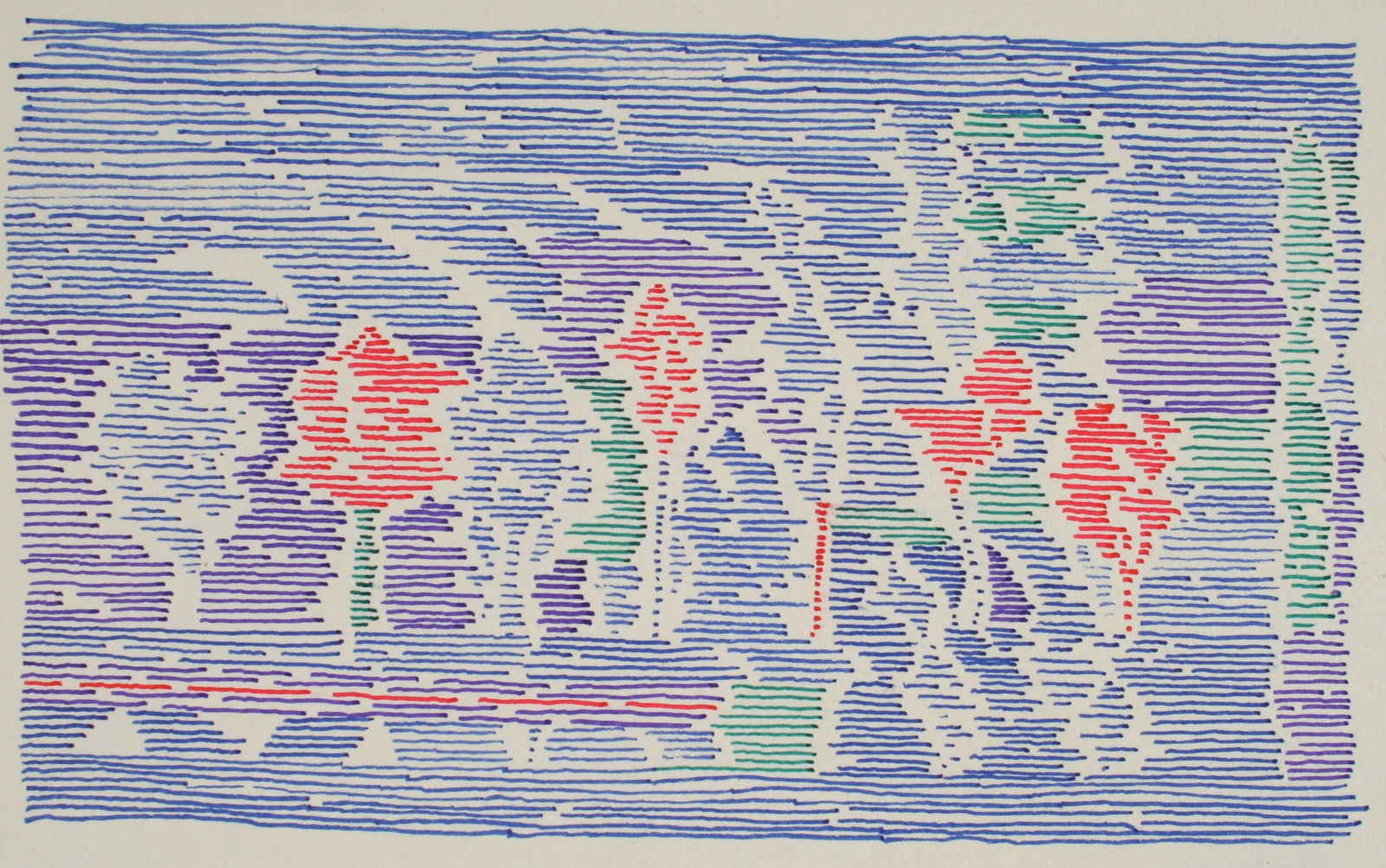 Fine-Line Horizontal Landscape <br>Late 20th Century Ink <br><br>#71521