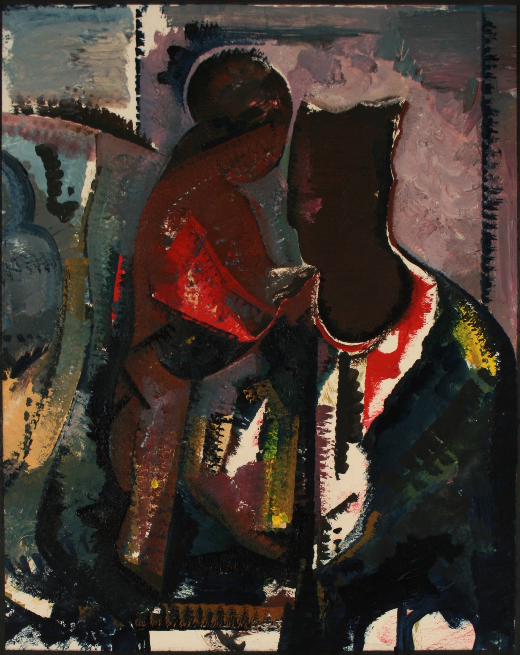 Abstracted Portrait of a Couple <br>Late 20th Century Oil on Paper <br><br>#71523