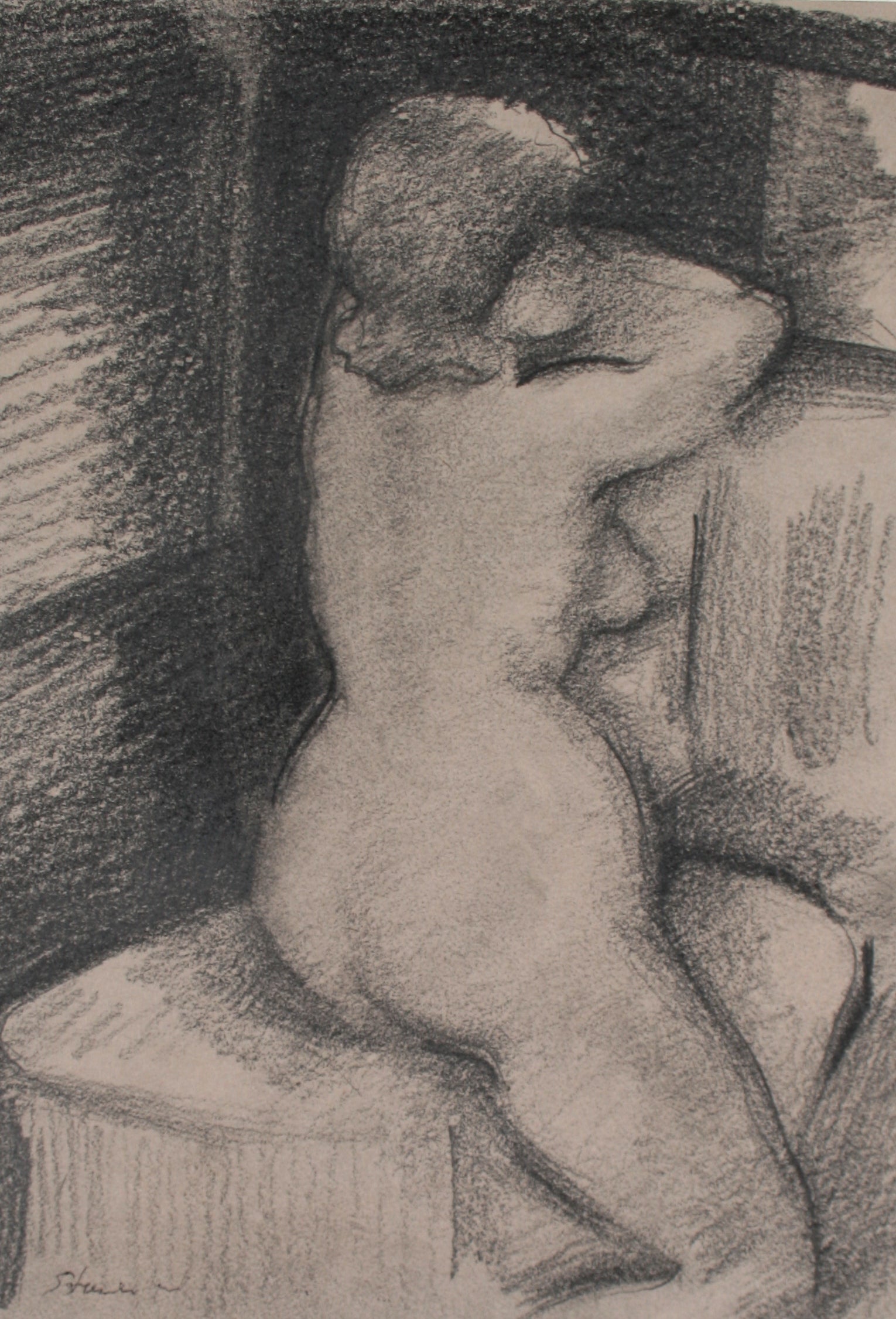 Seated Nude in a Darkened Room <br>Late 20th Century Graphite <br><br>#71530