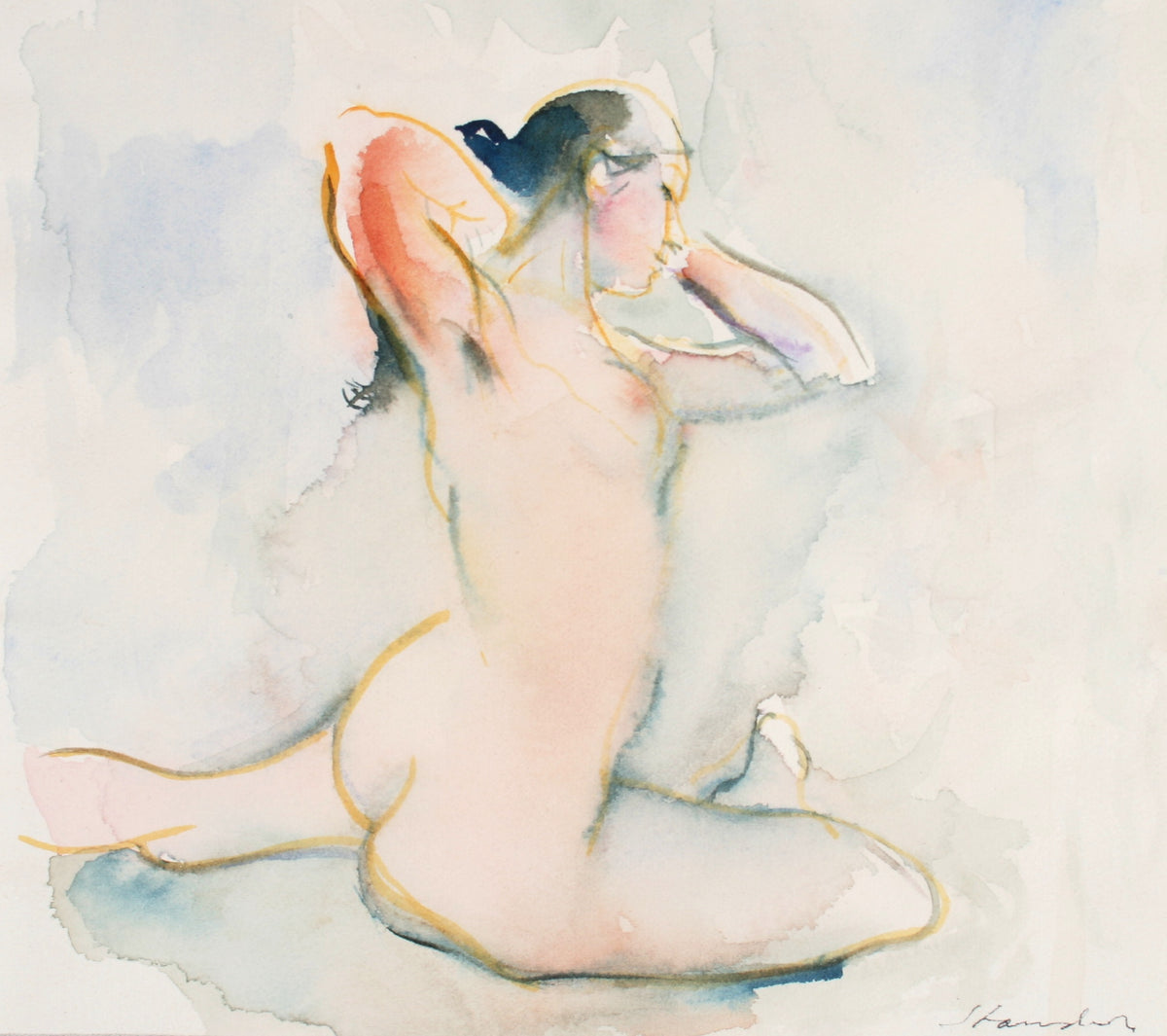 Seated Female Nude <br>20th Century Watercolor on Paper <br><br>#71534