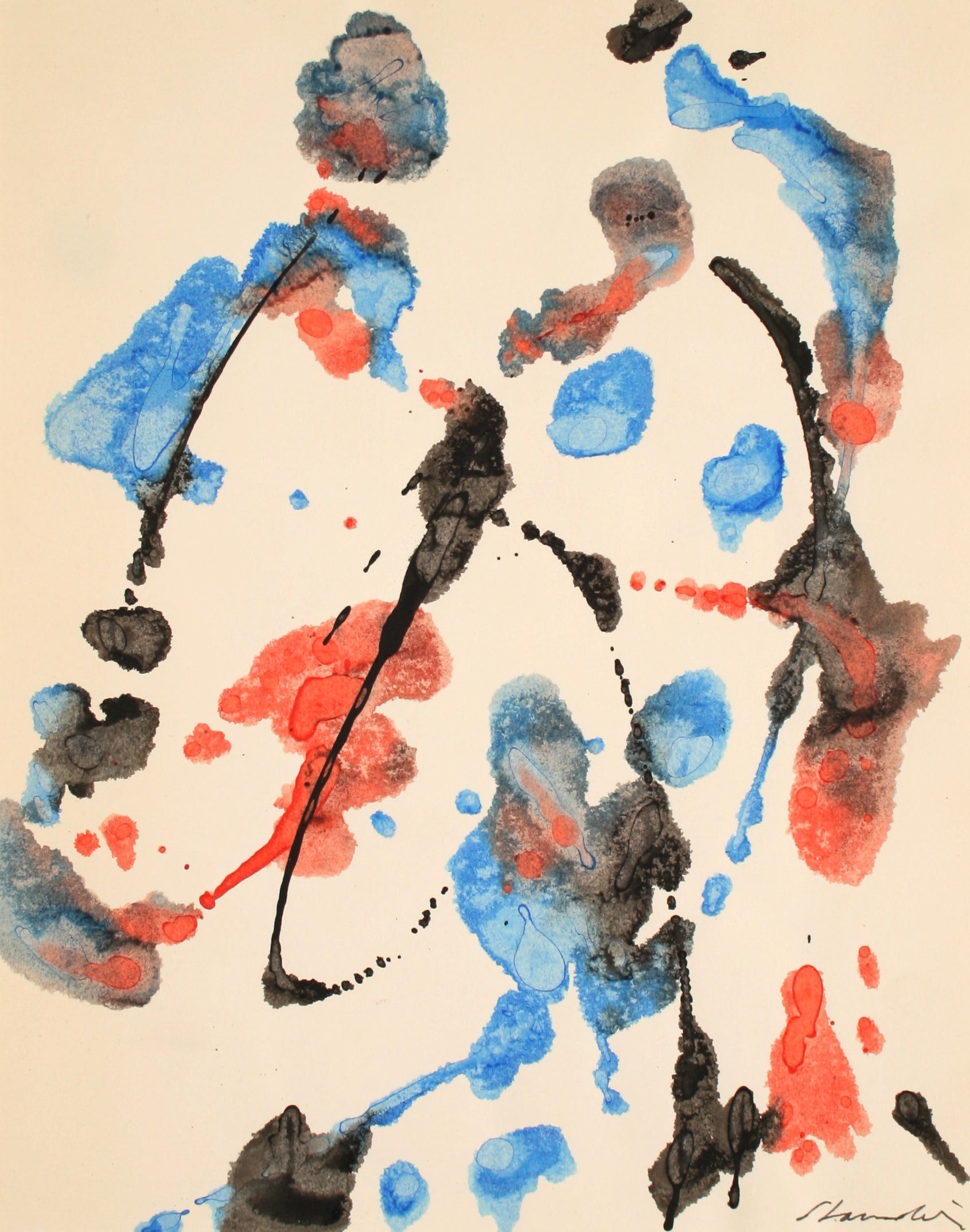Red and Blue Abstract <br>Late 20th Century Oil on Paper <br><br>#71539