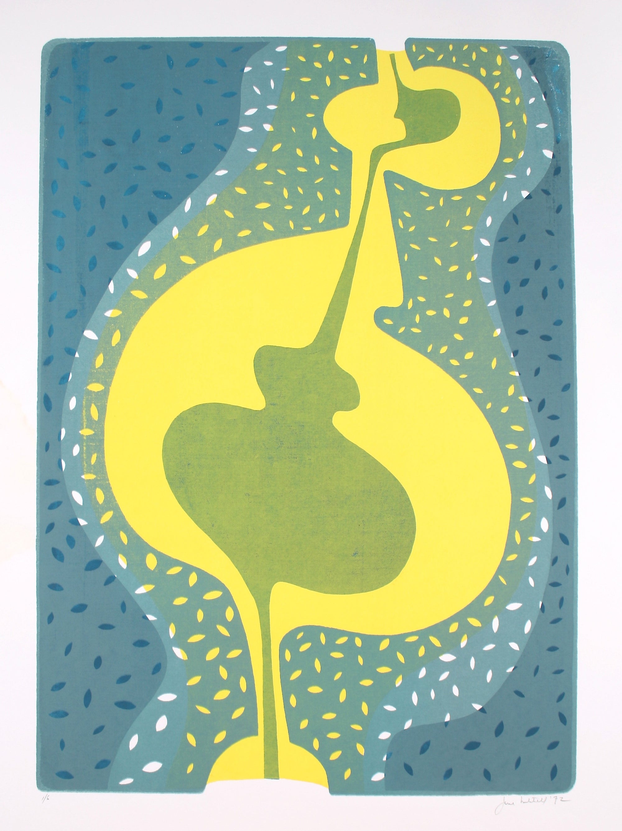 Green & Yellow Abstracted Forms <br>1972 Serigraph <br><br>#71900
