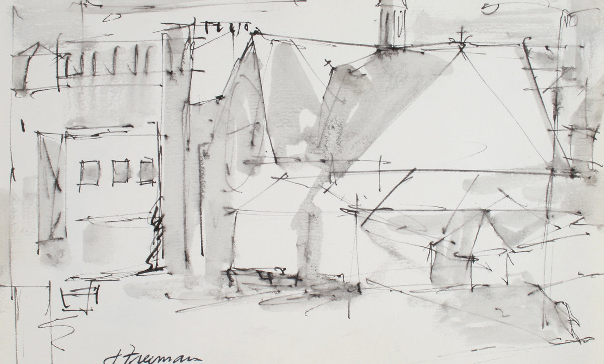 Monochromatic Modernist Cityscape &lt;br&gt;1976 Ink Wash &lt;br&gt;&lt;br&gt;#71922