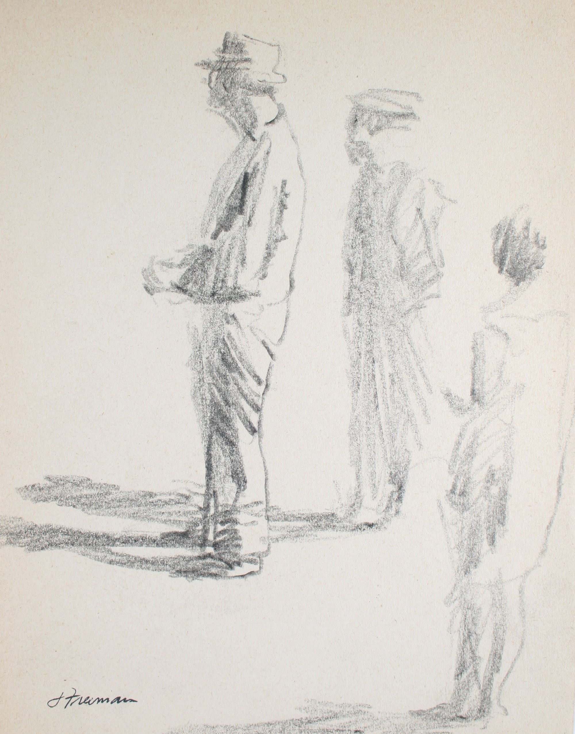 Figures in Late Afternoon<br>Mid 20th Century Graphite <br><br>#71943