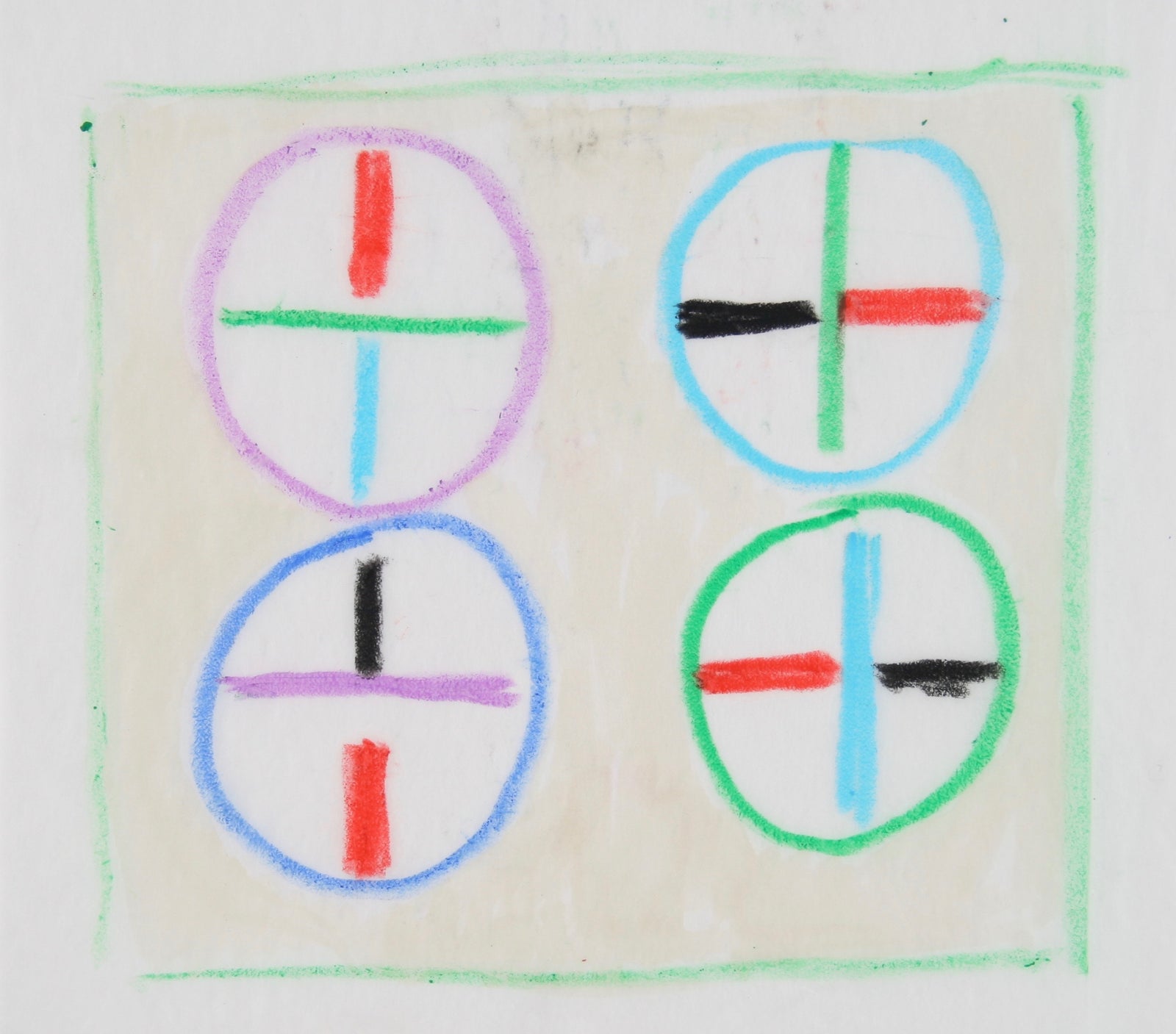 Circular Geometric Study <br>Mid Century Oil Pastel <br><br>#71973