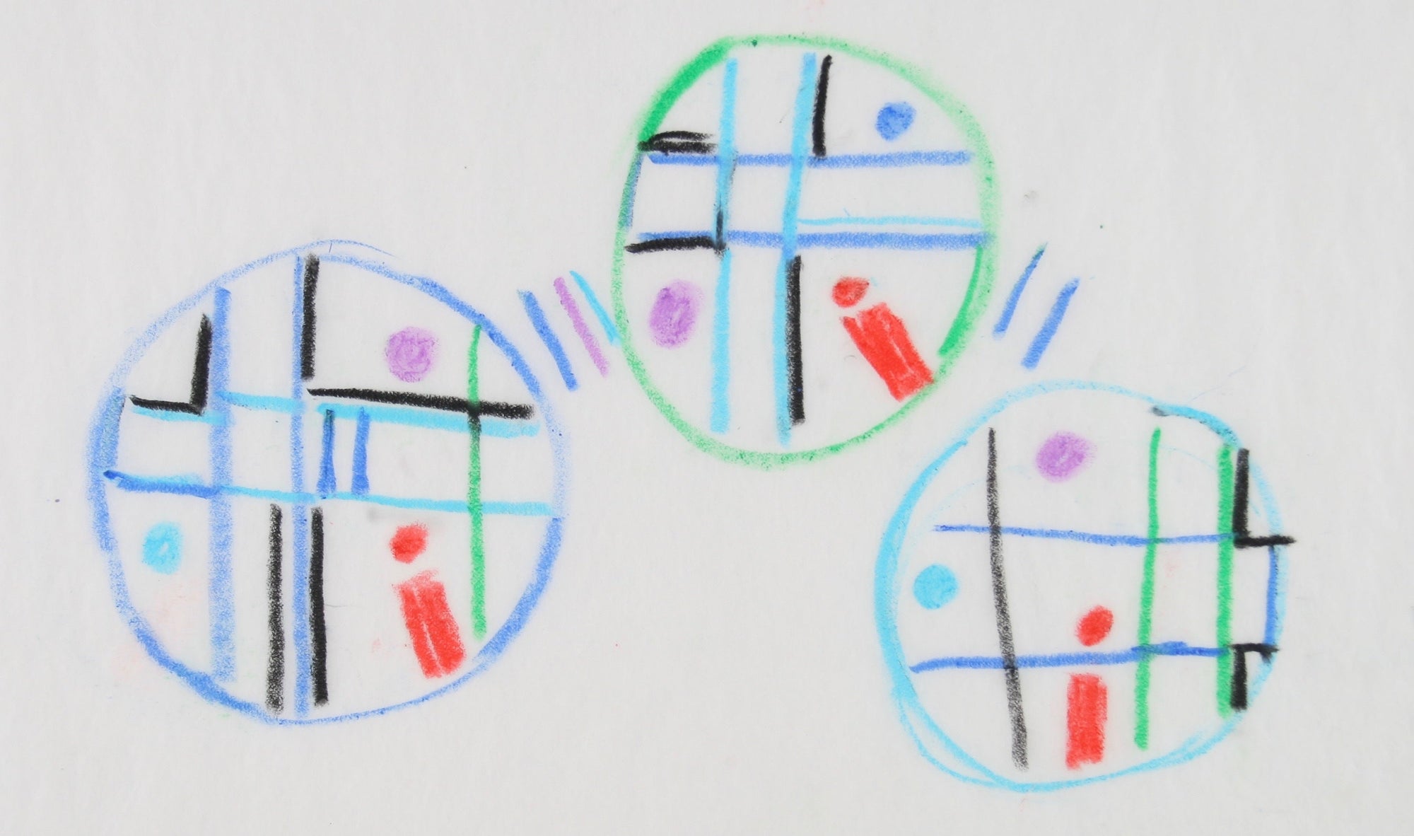 Three Circles - A Study <br>Mid Century Oil Pastel <br><br>#71974