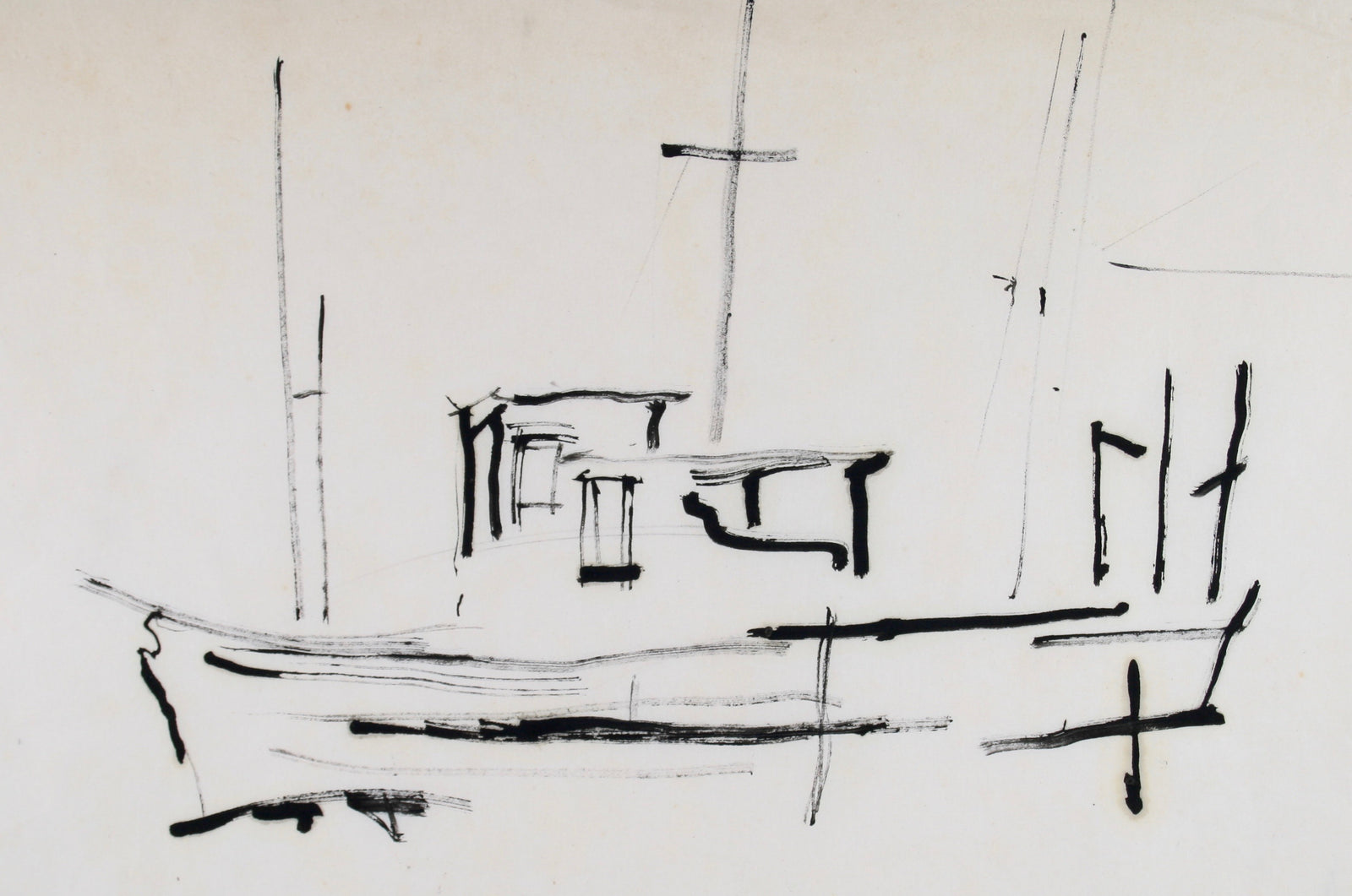 Abstracted Boat at Harbor<br>Mid Century Ink<br><br>#71975