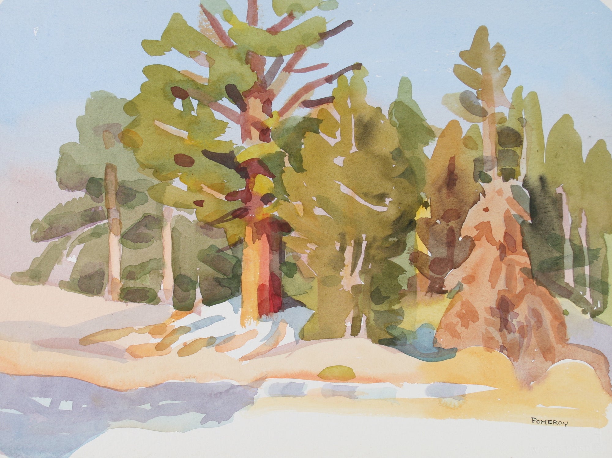 <i>Sunlit Juniper Above Silver Lake</i> <br>20th Century Watercolor <br><br>#72042