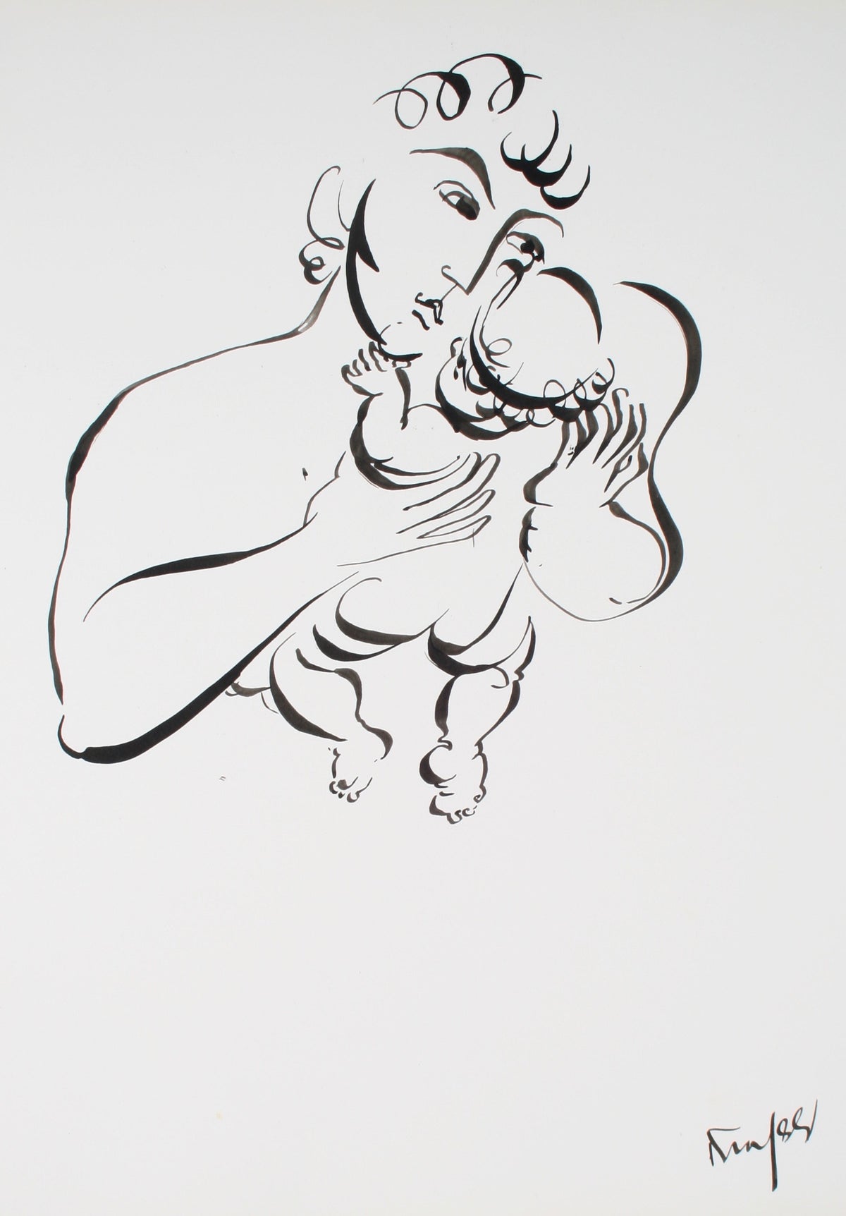Father Holding His Child <br>1970-80s Ink <br><br>#72129