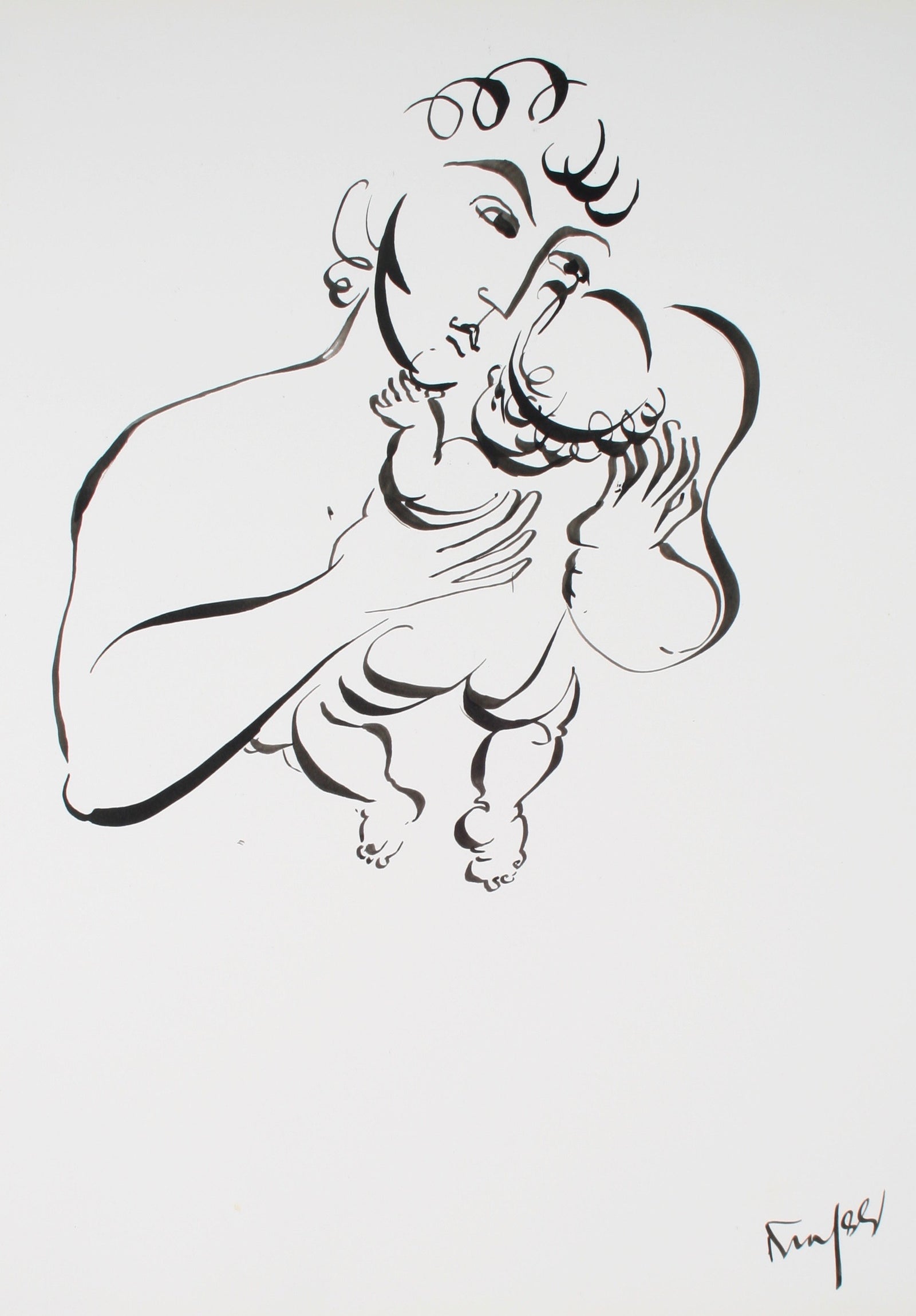 Father Holding His Child <br>1970-80s Ink <br><br>#72129