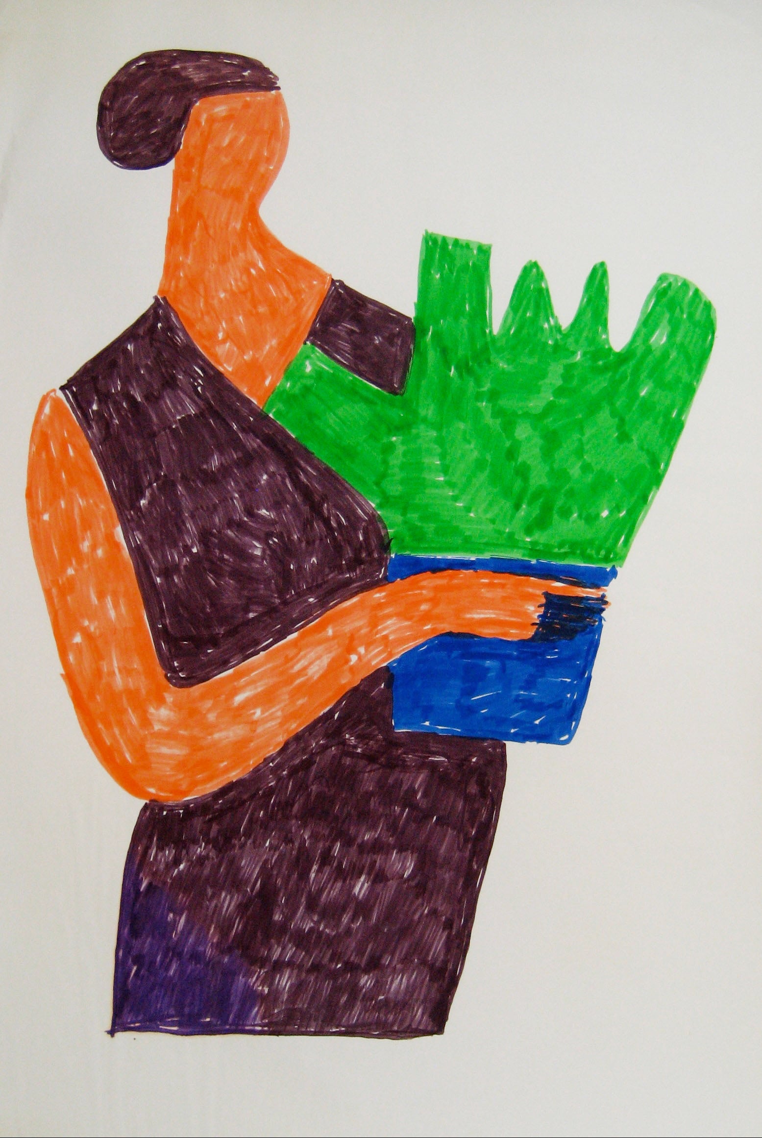 Abstracted Woman with Plant <br>1970s Felt-Tip Marker <br><br>#7583