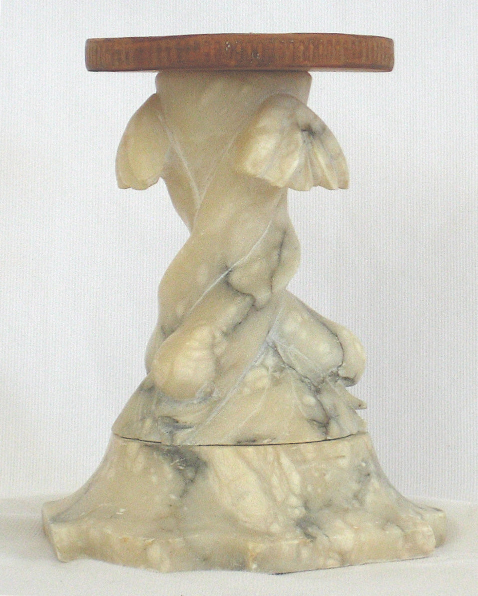 Mid Century Marble And Wood Pedestal<br><br>#8127