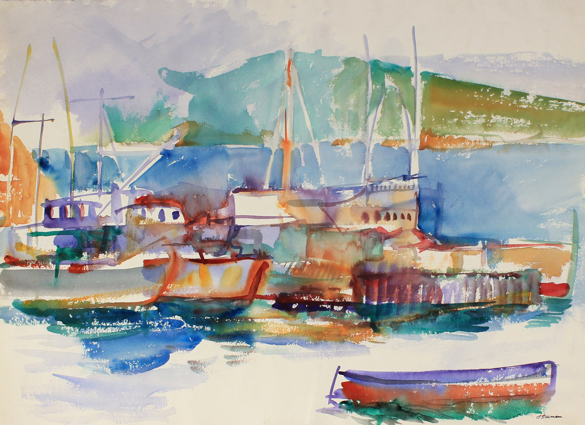 Colorful Harbor Seascape &lt;br&gt;20th Century Watercolor &lt;br&gt;&lt;br&gt;#81862