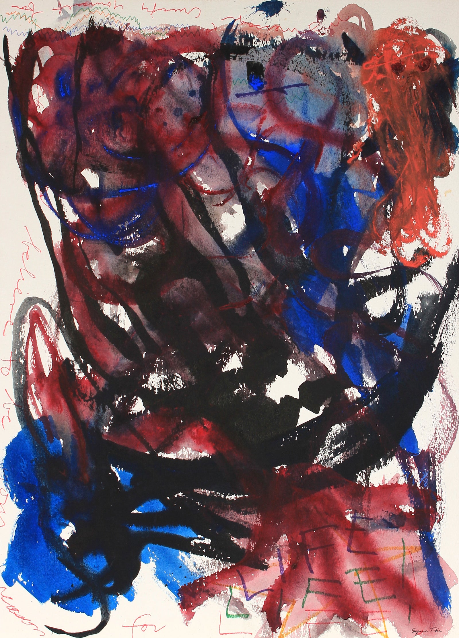 Red and Blue Expressionist Abstract<br>Ink and Acrylic<br><br>#81954