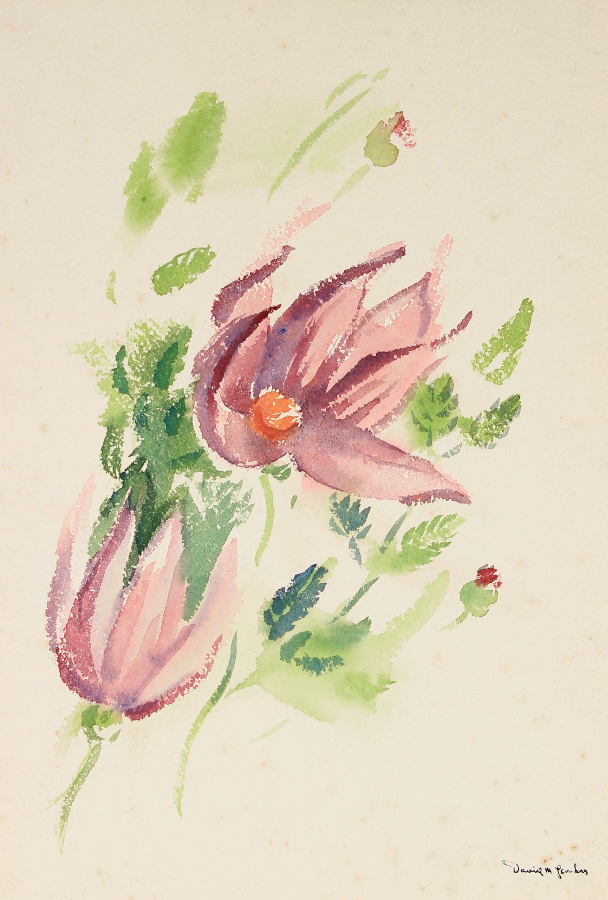 Mid Century Floral Study<br>Watercolor on Paper<br><br>#82247