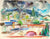 Vibrant Abstracted City Scene<br>Mid Century Watercolor<br><br>#82260