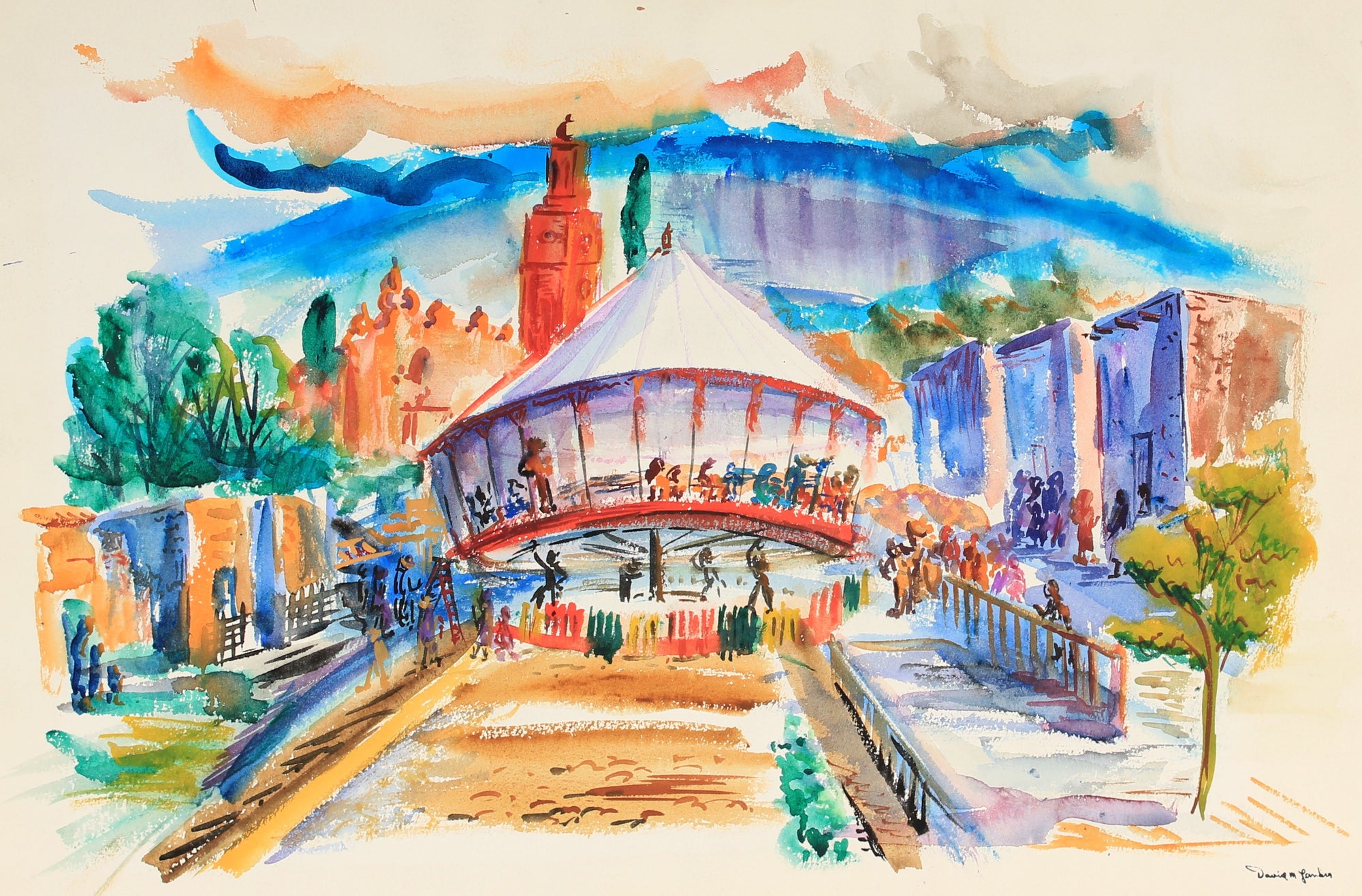 Lively Chicago Carousel<br>Mid Century Watercolor<br><br>#82275