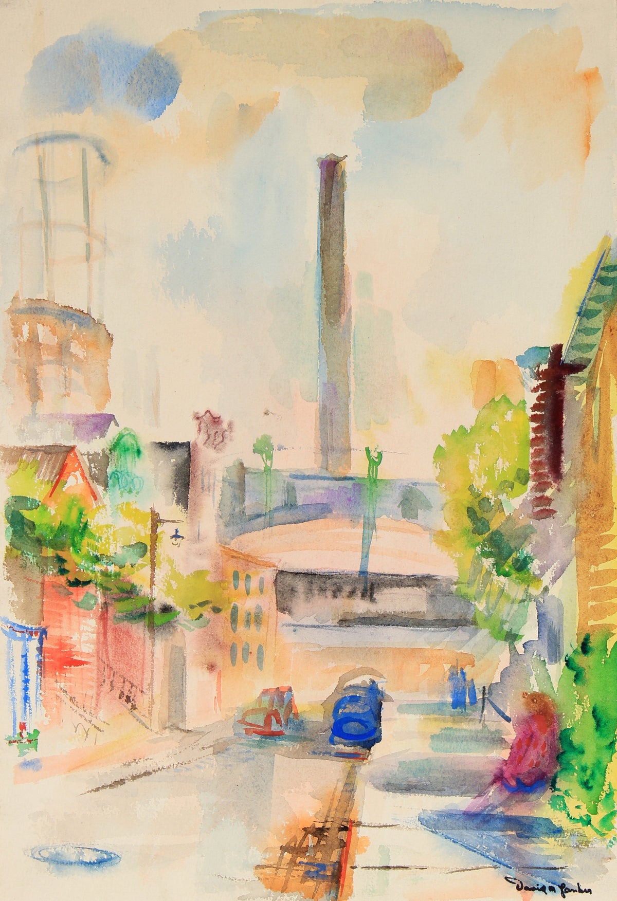 Vibrant Abstracted City Scene&lt;br&gt;Mid Century Watercolor&lt;br&gt;&lt;br&gt;#82280