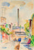 Vibrant Abstracted City Scene<br>Mid Century Watercolor<br><br>#82280