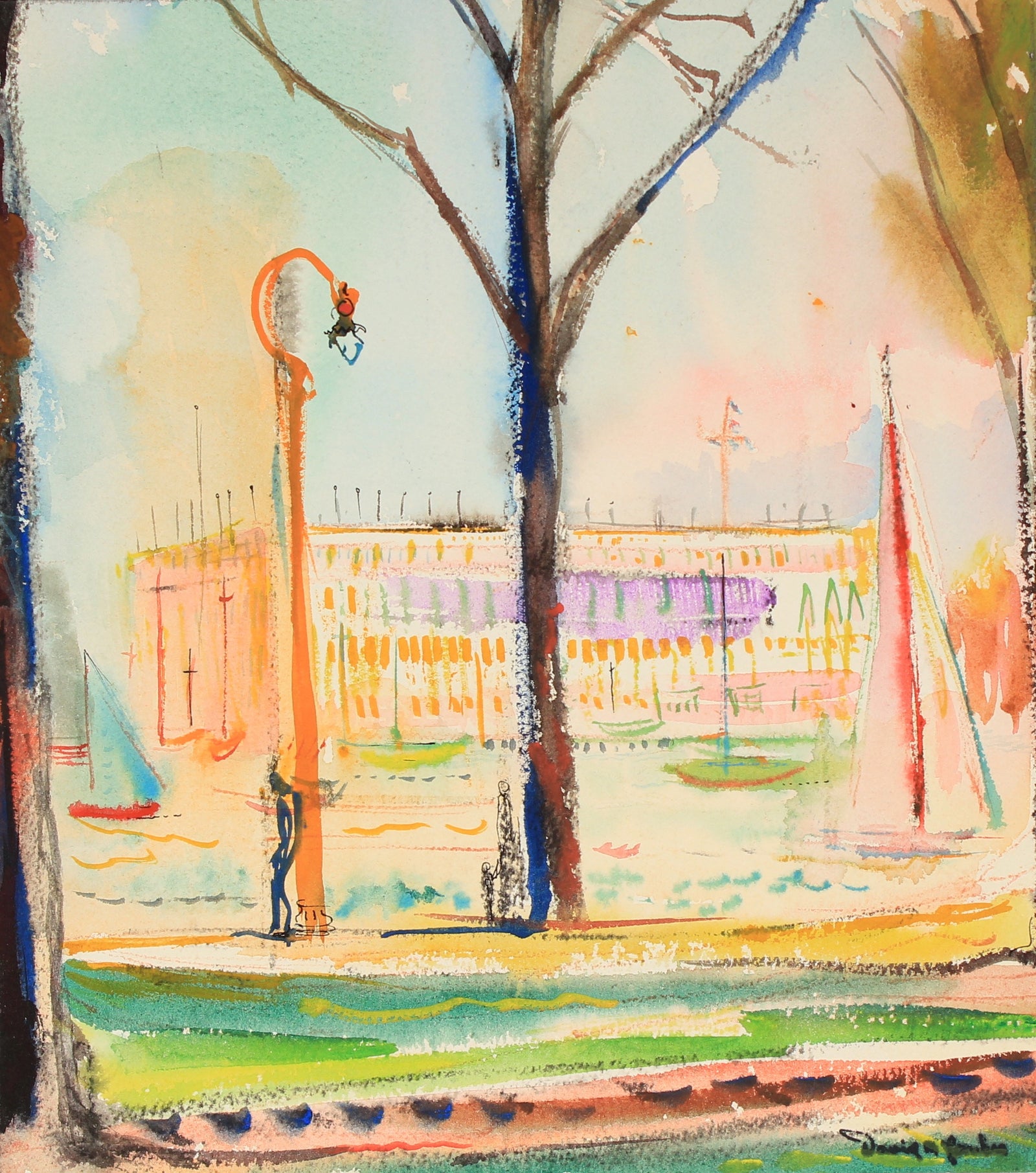 Streetlamp in Venice, Italy<br>Mid Century Ink & Watecolor<br><br>#82284