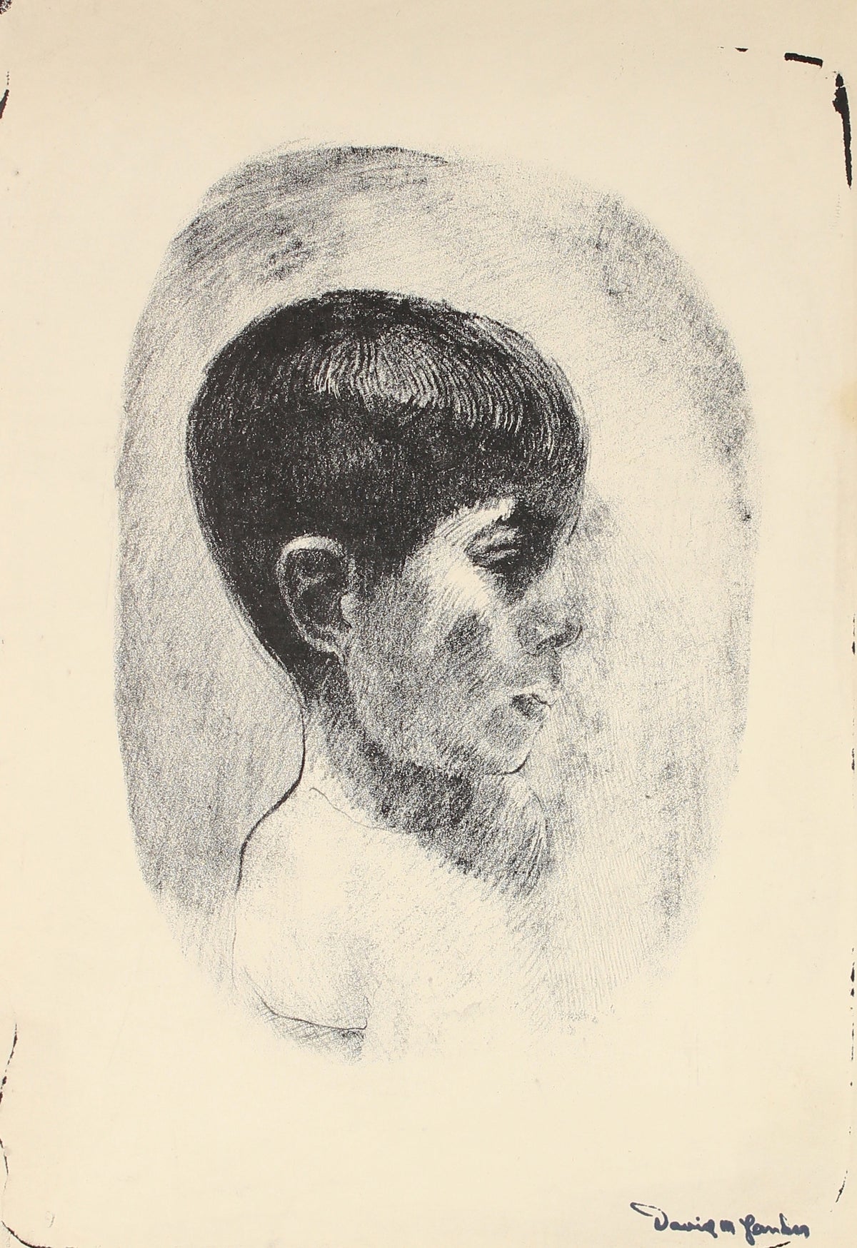 Stone Lithograph of a Boy&lt;br&gt;Mid Century&lt;br&gt;&lt;br&gt;#82317