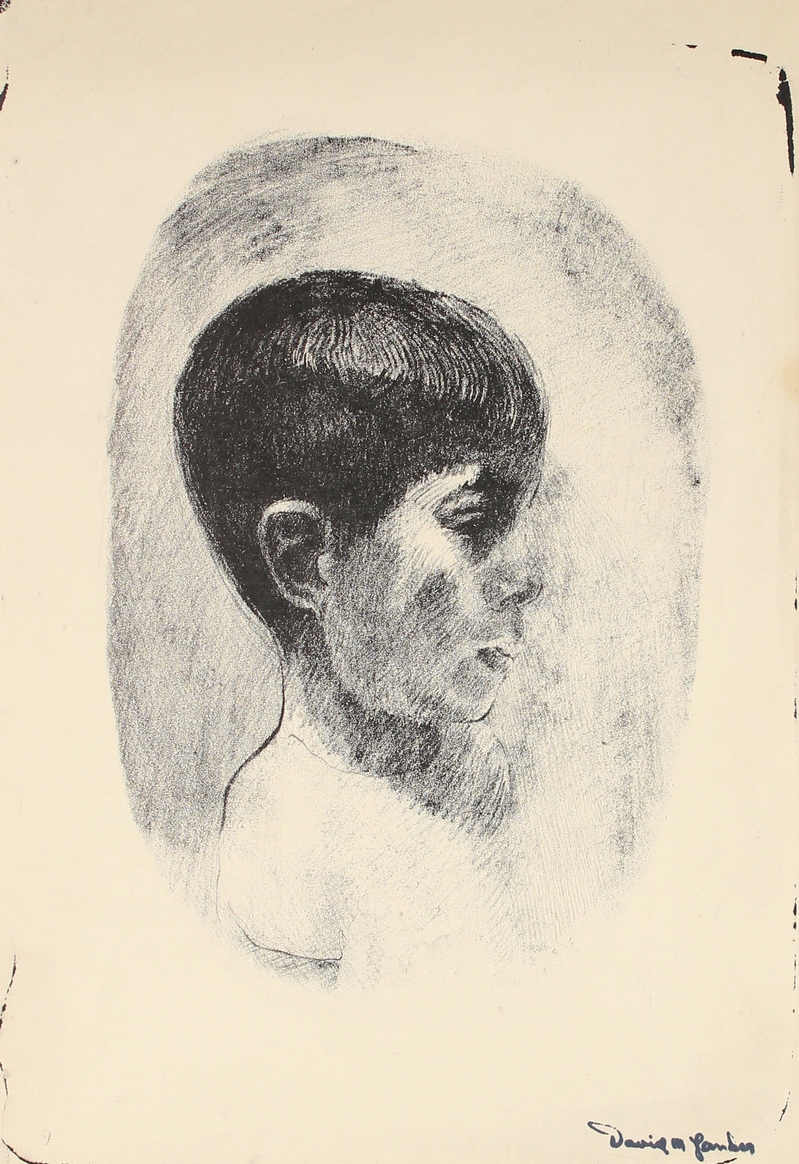 Stone Lithograph of a Boy<br>Mid Century<br><br>#82317
