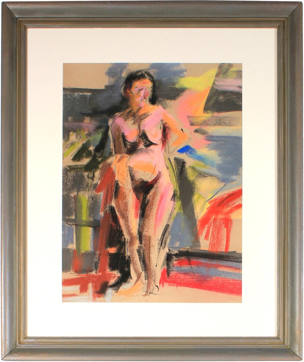 Expressionist Female Nude<br>Mid-Late 20th Century Ink, Charcoal & Pastel<br><br>#61727