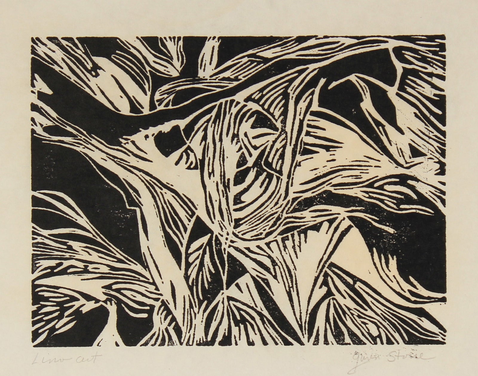 Graphic Abstract Print<br>Late 20th Century Linocut<br><br>#82519
