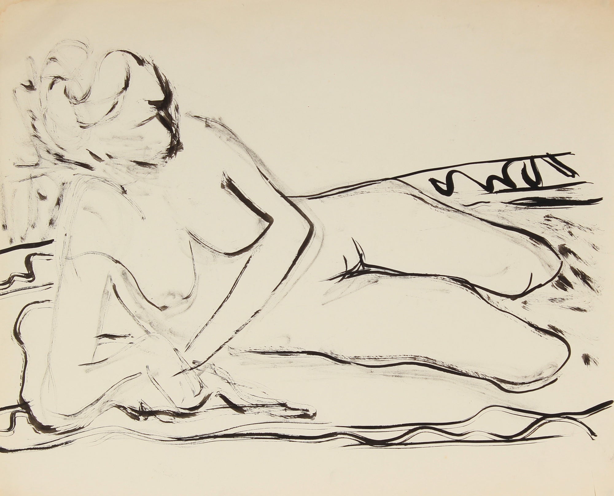 Nude in Repose<br>Ink on Paper, Late 20th Century<br><br>#82527
