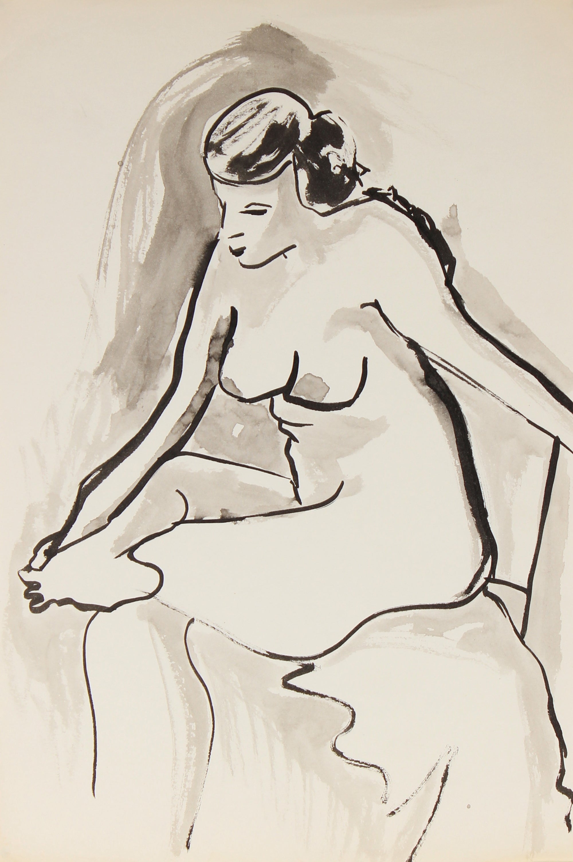 Seated Ink Nude<br>Mid-Late 20th Century<br><br>#82532