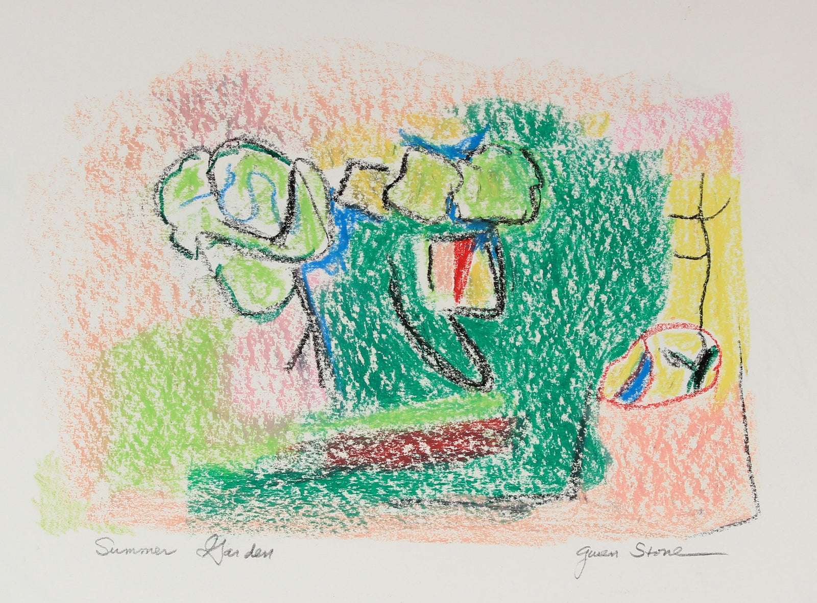 <i>Summer Garden</i><br>Late 20th Century Oil Pastel<br><br>#82552