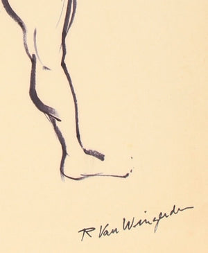 Expressionist Standing Nude<br>1940-60s Ink<br><br>#4593