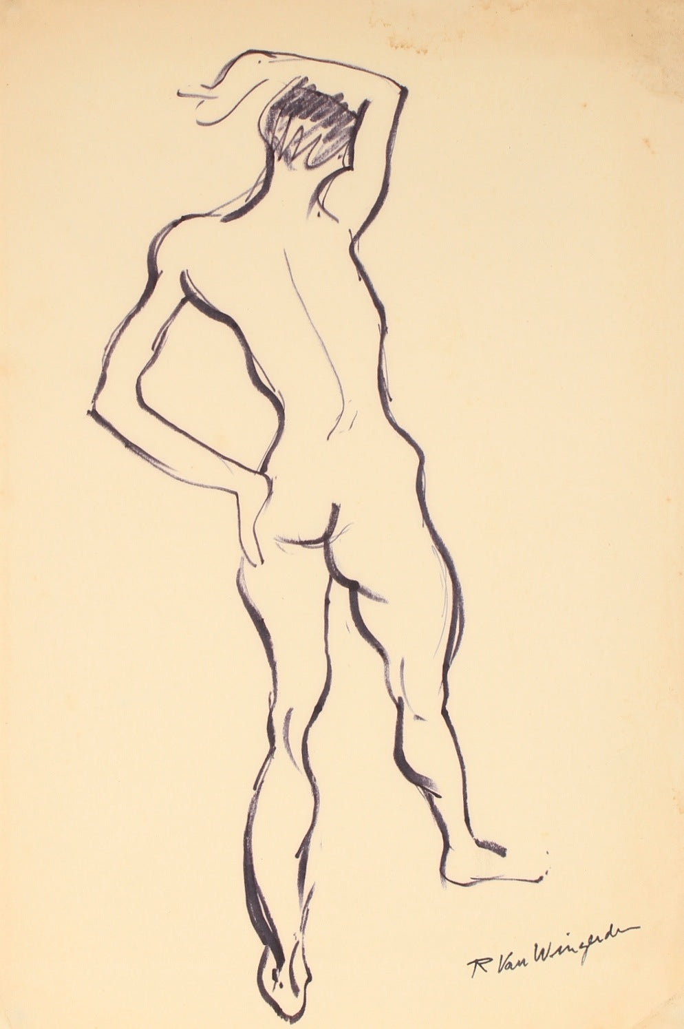 Expressionist Standing Nude&lt;br&gt;1940-60s Ink&lt;br&gt;&lt;br&gt;#4593