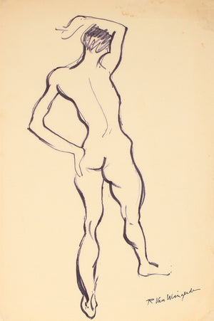 Expressionist Standing Nude<br>1940-60s Ink<br><br>#4593