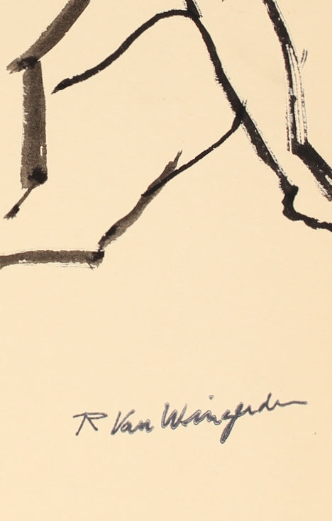 Expressionist Seated Female Nude<br>1940-60s Ink<br><br>#4499