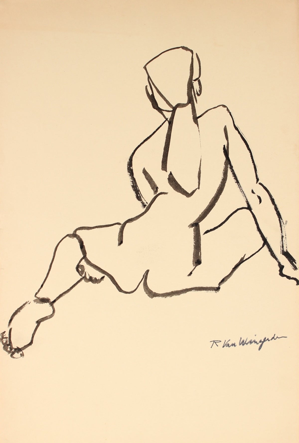Expressionist Seated Female Nude&lt;br&gt;1940-60s Ink&lt;br&gt;&lt;br&gt;#4499