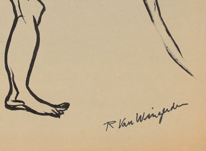 Expressive Standing Nude<br>1940-60s Ink <br><br>#4463