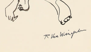 Kneeling Expressionist Nude<br>1940-60s Ink<br><br>#4551