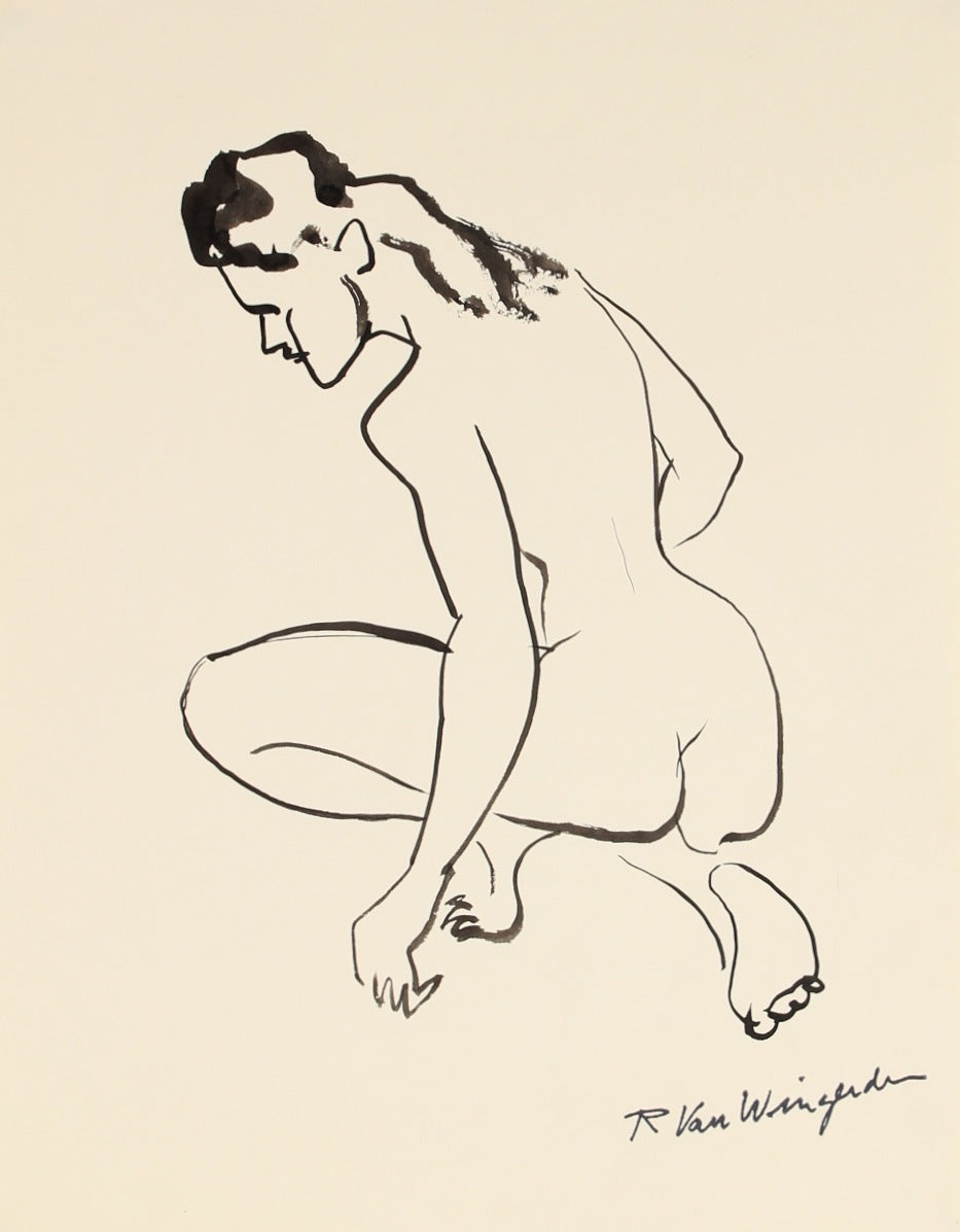 Kneeling Expressionist Nude&lt;br&gt;1940-60s Ink&lt;br&gt;&lt;br&gt;#4551