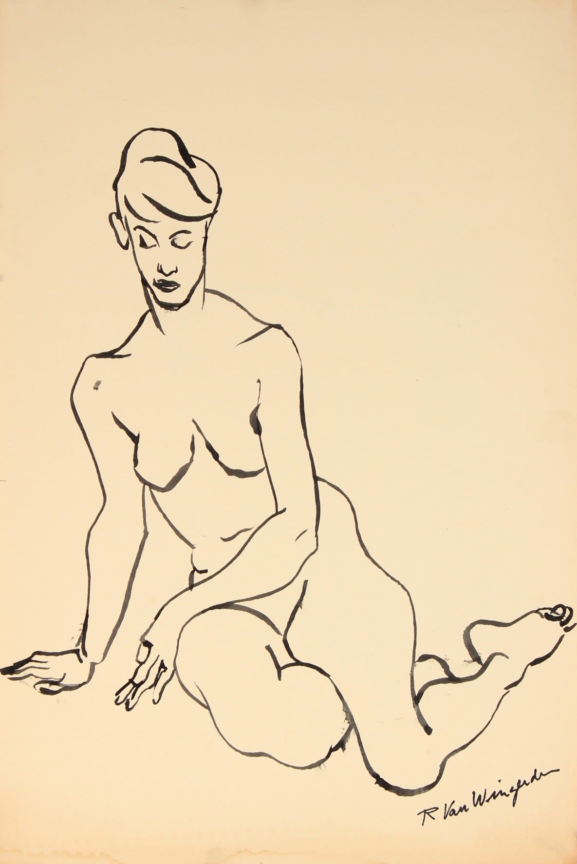 Expressionist Nude in Repose&lt;br&gt;1940-60s Ink&lt;br&gt;&lt;br&gt;#4468