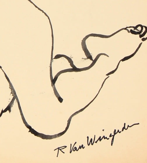 Expressionist Nude in Repose<br>1940-60s Ink<br><br>#4468