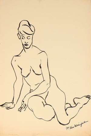Expressionist Nude in Repose<br>1940-60s Ink<br><br>#4468
