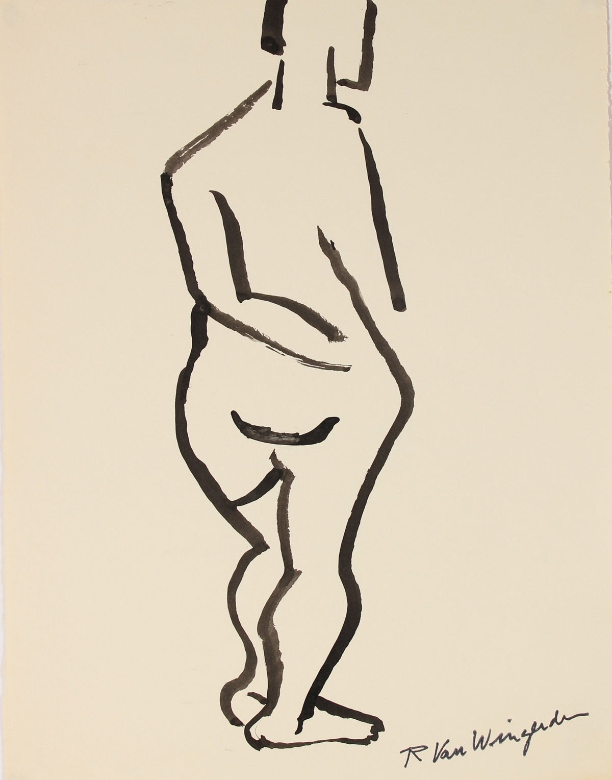 Modernist Standing Nude&lt;br&gt;1940-60s Ink&lt;br&gt;&lt;br&gt;#4556